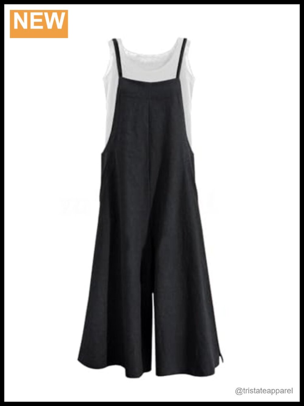100% Crepe Cotton Wide Leg Overalls Bib Pants Loose Fit Jumpsuit with Pockets